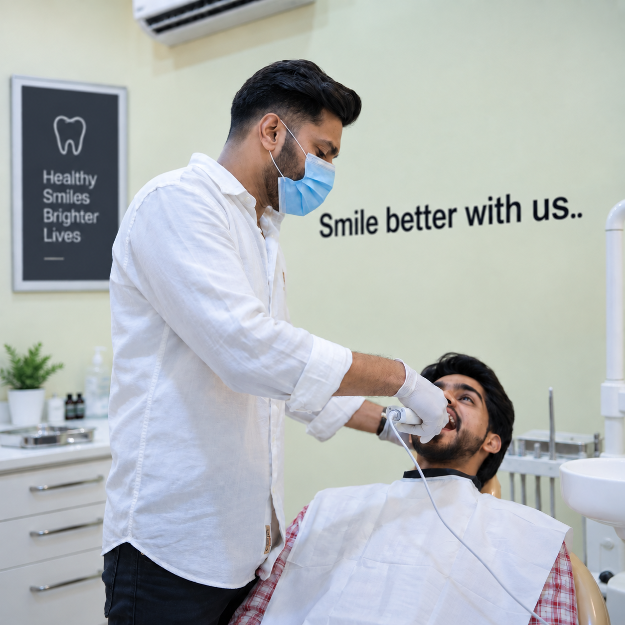Dr. Salsabeel C P (Dr. CP) performing a dental procedure in Tirur